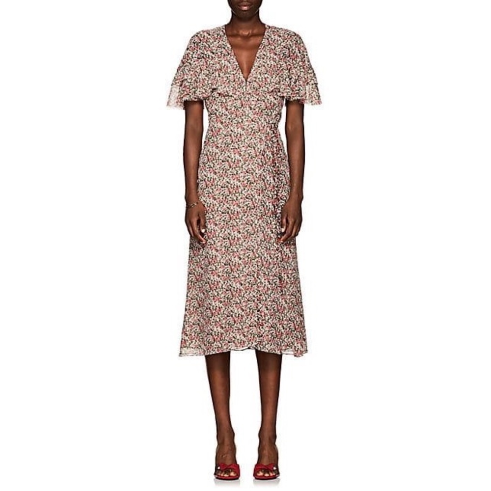 Rose Print Voile Wrap Dress